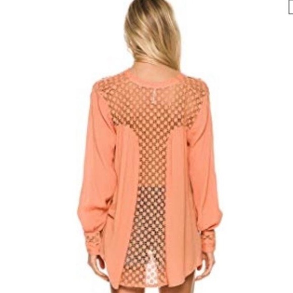 FREE PEOPLE peach the best button down lace back blouse . NWOT . size S - Picture 6 of 6